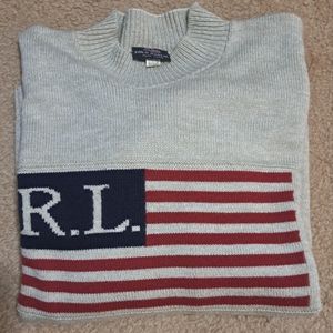 Polo Ralph Lauren Men’s Crewneck Sweater – American Flag Knit in Beige and Red